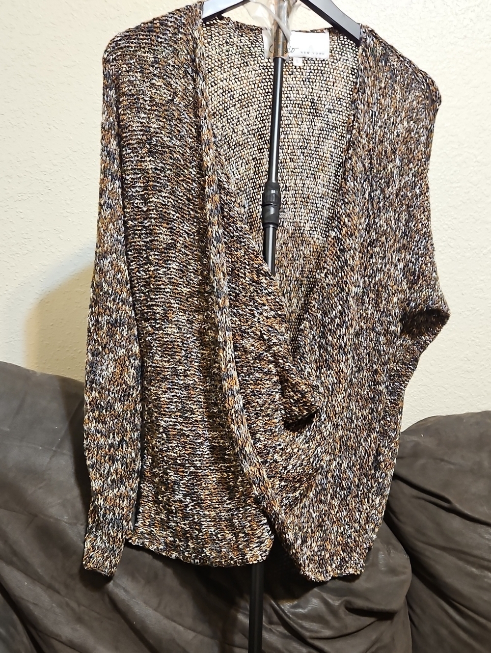 Chunky Marled Brown Wrap Sweater